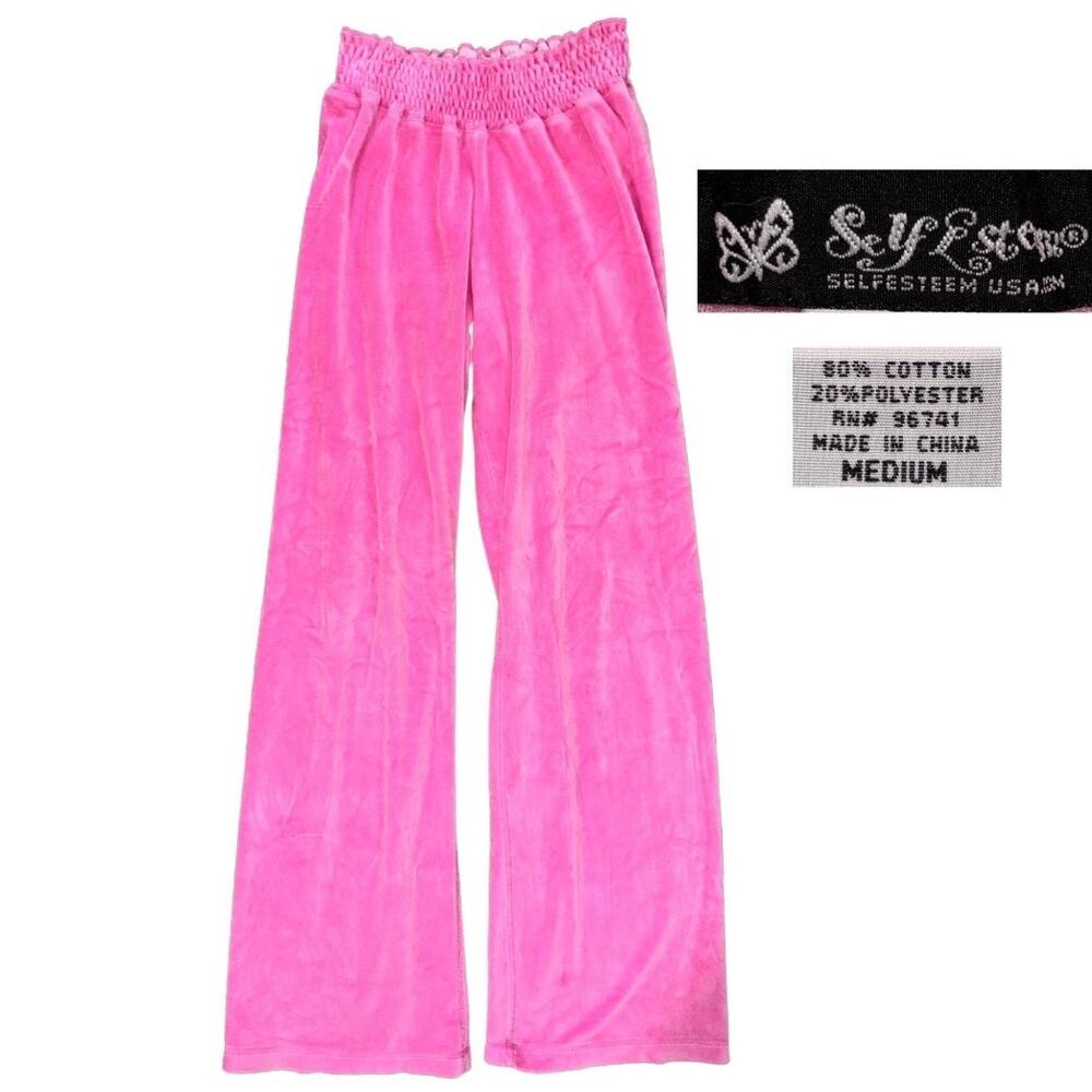 Vintage Y2k Self Esteem High Waisted Flare Velour Sweatpants Pink Size Medium